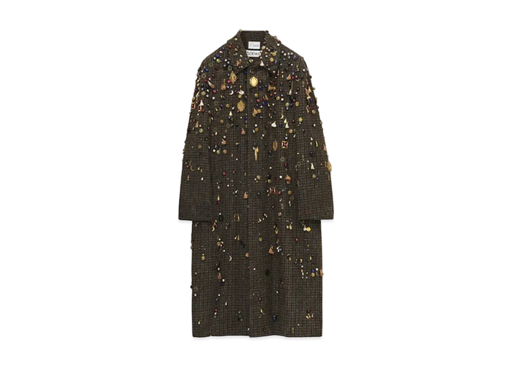LOEWE x Howl's Moving Castle Embellished Long Coat In Wool "Green/Brown"