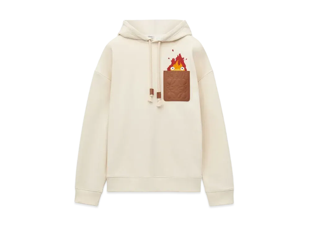 LOEWE x Howl's Moving Castle Calcifer Leather Patch Hoodie In Cotton "Ecru"