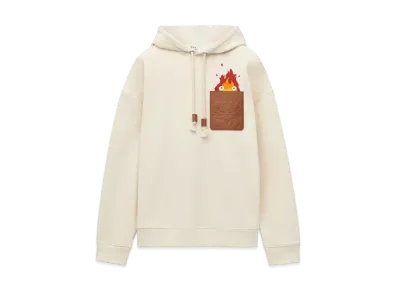 LOEWE x Howl's Moving Castle Calcifer Leather Patch Hoodie In Cotton "Ecru"
