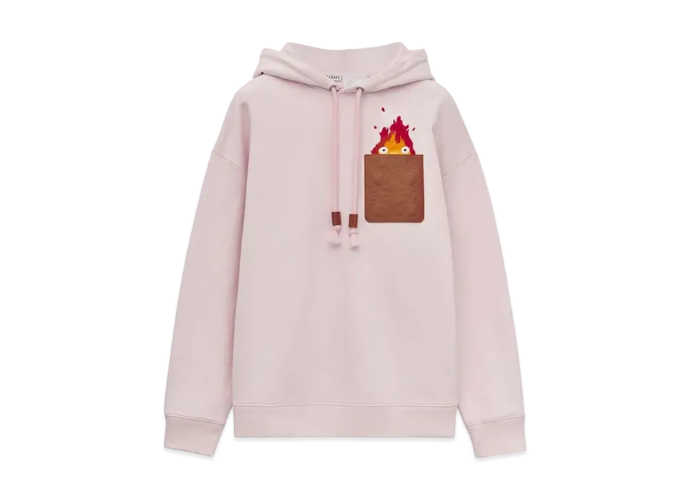LOEWE x Howl's Moving Castle Calcifer Leather Patch Hoodie In Cotton "Chalk"