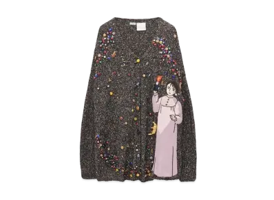 LOEWE x Howl's Moving Castle Embellished Cardigan In Cashmere and Wool Blend "Dark Grey/Multicolor"