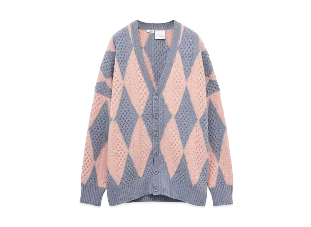 LOEWE x Howl's Moving Castle Diamonds Cardigan In Wool and Cashmere Blend "Lys/Salmon"