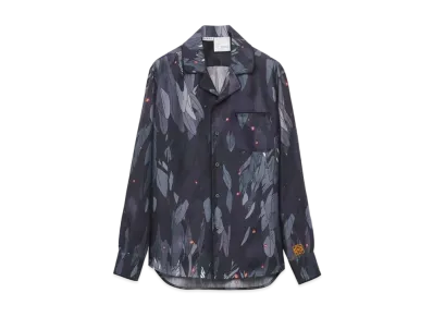LOEWE x Howl's Moving Castle Feathers Pyjama Blouse In Silk "Navy Blue"