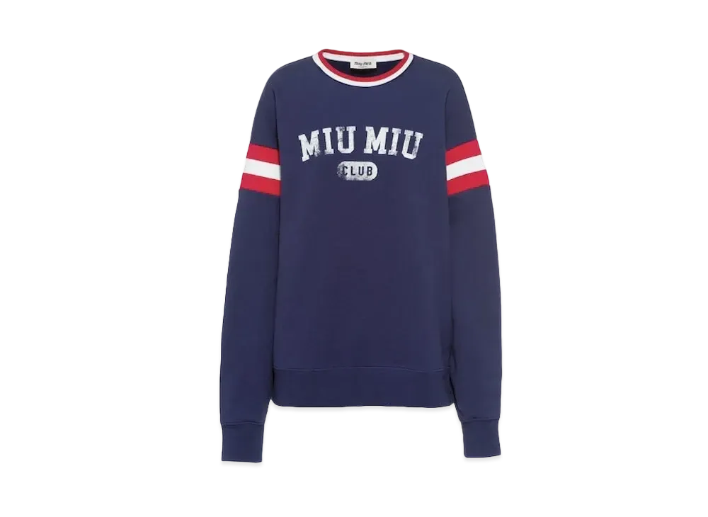 MIU MIU Oversized Printed Cotton Sweatshirt "Navy"
