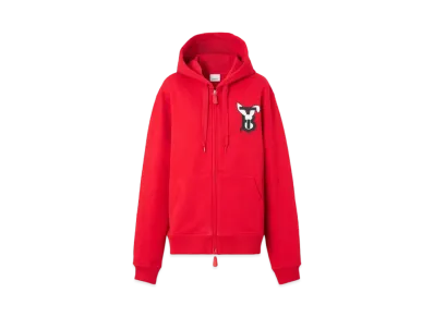 Burberry Rabbit Print Cotton Zip Hoodie "Bright Red"