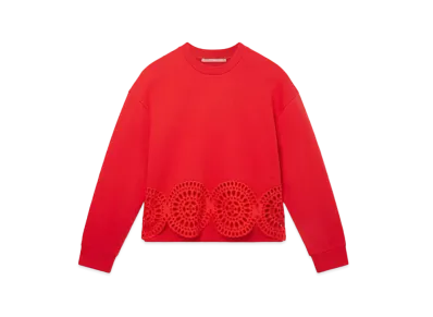 STELLA McCARTNEY Broderie Anglaise Jersey Sweatshirt "Bright Red"