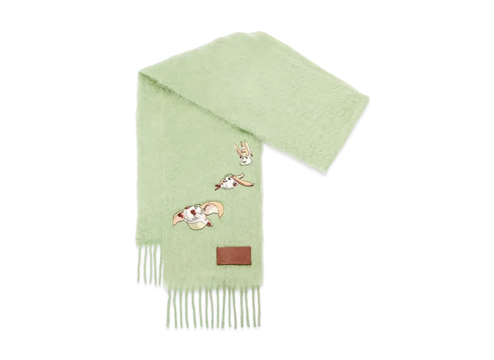 LOEWE x Howl's Moving Castle Heen Scarf In Mohair and Wool Blend "Light Turquoise"