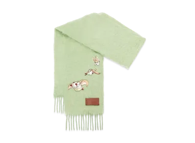 LOEWE x Howl's Moving Castle Heen Scarf In Mohair and Wool Blend "Light Turquoise"