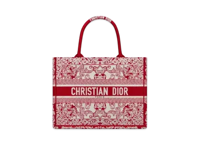 Dior Medium Book Tote Dior Bandana Embroidery Online Exclusive "White/Red"