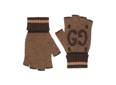 GUCCI GG Cashmere Fingerless Gloves "Beige/Dark Brown"