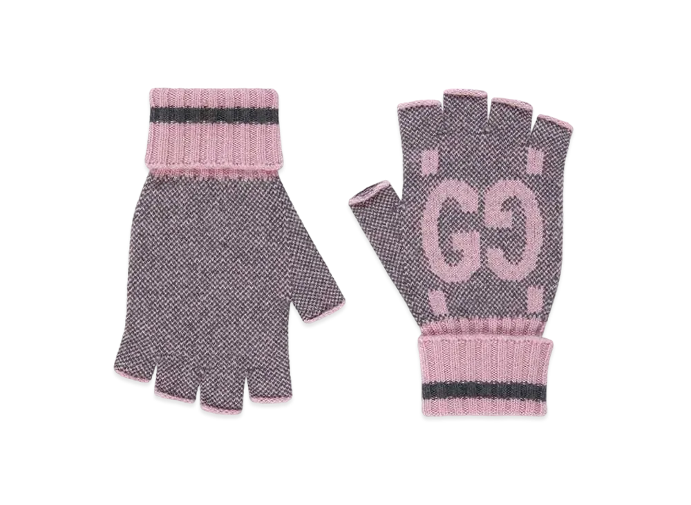 GUCCI GG Cashmere Fingerless Gloves "Grey/Pink"