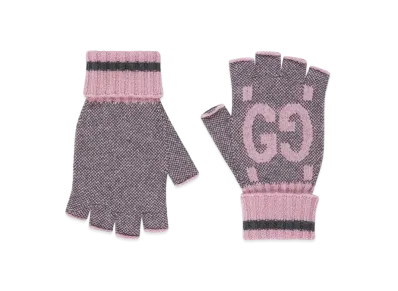 GUCCI GG Cashmere Fingerless Gloves "Grey/Pink"