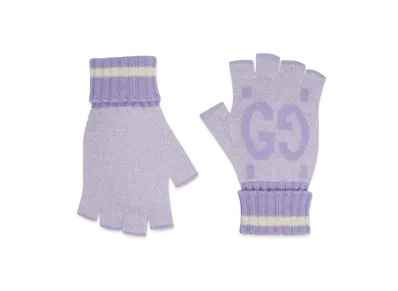 GUCCI GG Cashmere Fingerless Gloves "Lilac/Ivory"
