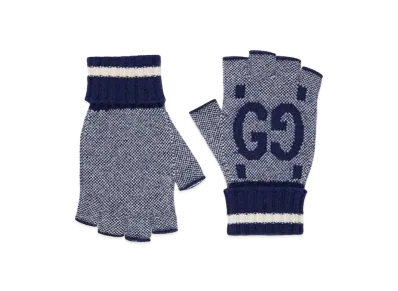 GUCCI GG Cashmere Fingerless Gloves "Navy/Ivory"