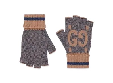GUCCI GG Cashmere Fingerless Gloves "Beige/Blue"