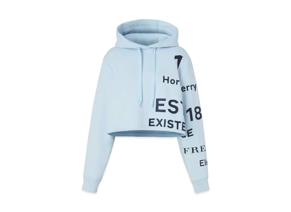 Burberry Horseferry Print Cotton Cropped Hoodie "Pale Blue"