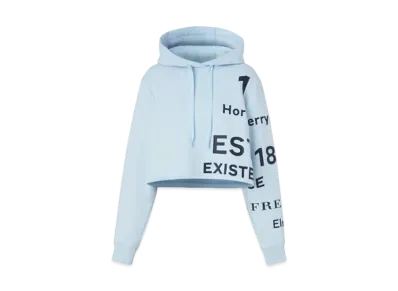 Burberry Horseferry Print Cotton Cropped Hoodie "Pale Blue"
