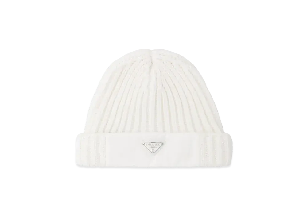 PRADA Re-Nylon Gabardine and Wool Cap "White"