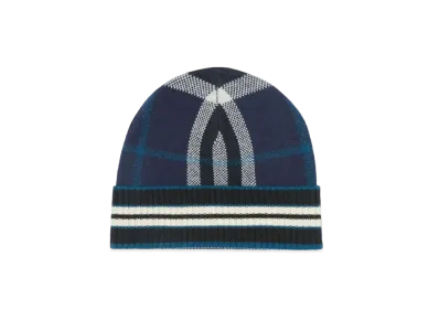 Burberry Check and Stripe Cashmere Beanie "Navy"