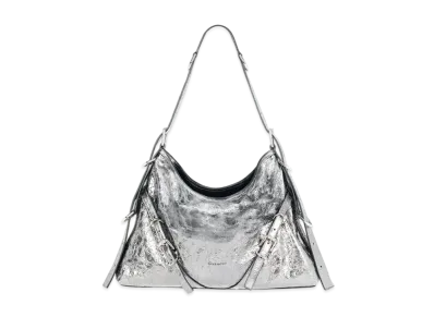GIVENCHY Medium Voyou Bag In Laminated Leather "Silver Grey"