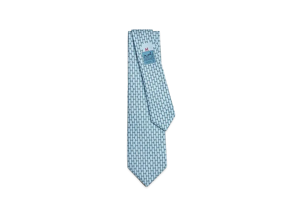 Hermes Silk Twill Tie 7cm Dancing H "Ciel/Bleu Gris"