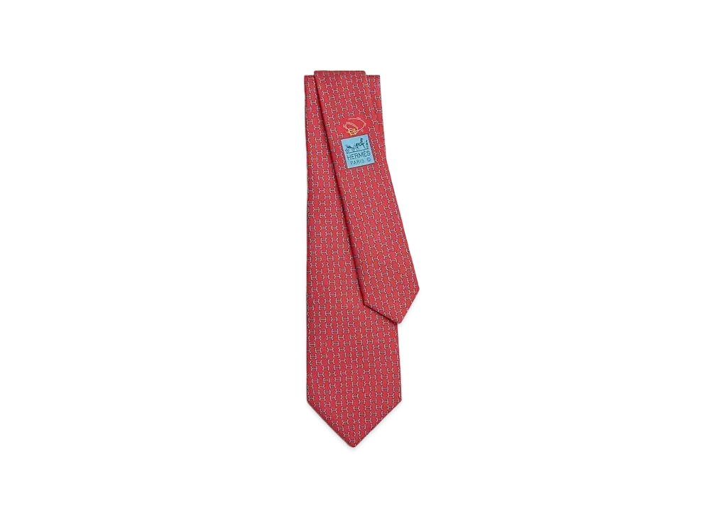 Hermes Silk Twill Tie 7cm Dancing H "Rouge/Ciel"