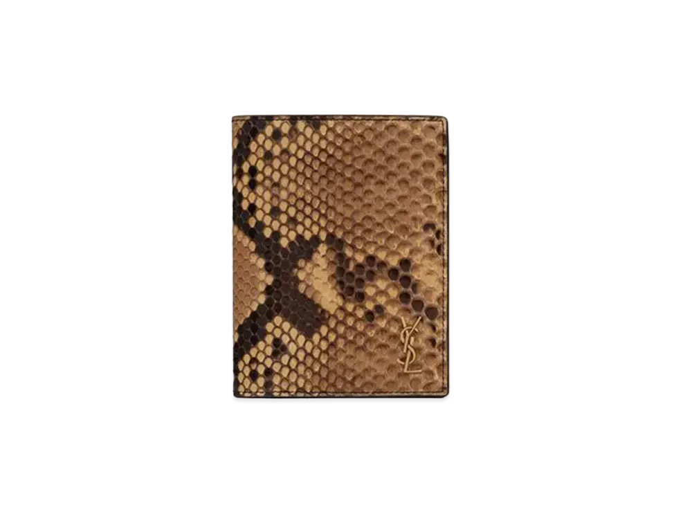 Saint Laurent Tiny Cassandre Credit Card Wallet In Python "Beige/Brown"