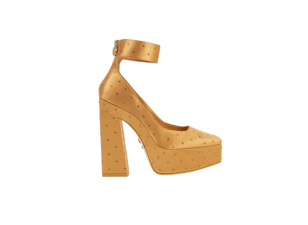 Jimmy Choo x Pretty Guardian Sailor Moon Sailor Venus Platform 140 Satin Platform Pumps with Crystals "Orange"