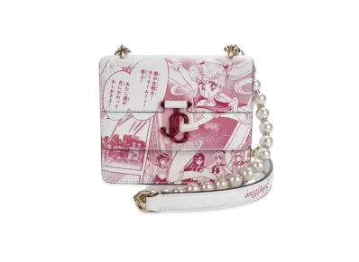 Jimmy Choo x Pretty Guardian Sailor Moon Varenne Quad XS Manga Printed Leather Shoulder Bag With Pearl Strap "Pink"