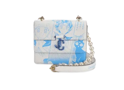 Jimmy Choo x Pretty Guardian Sailor Moon Sailor Mercury Varenne Quad XS Manga Printed Leather Shoulder Bag With Pearl Strap "Blue"