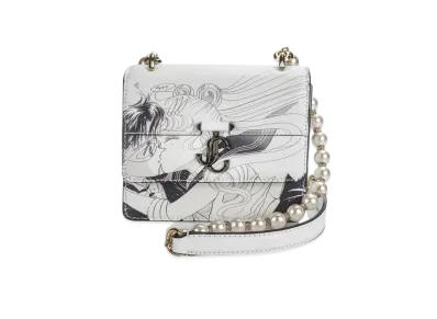 Jimmy Choo x Pretty Guardian Sailor Moon & Tuxedo Mask Varenne Quad XS Printed Leather Shoulder Bag With Pearl Strap "Monochrome"