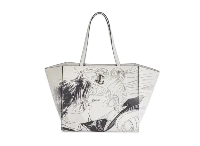 Jimmy Choo x Pretty Guardian Sailor Moon & Tuxedo Mask Varenne Tote Bag Manga Printed PU Leather "Monochrome"