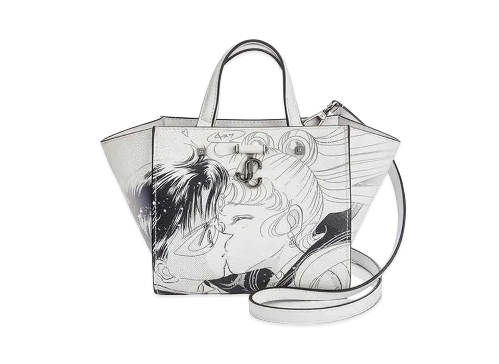 Jimmy Choo x Pretty Guardian Sailor Moon & Tuxedo Mask Varenne Tote Bag S Manga Printed PU Leather "Monochrome"