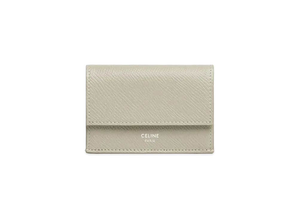 CELINE Folded Compact Wallet In Grained Calfskin "Green Cray"