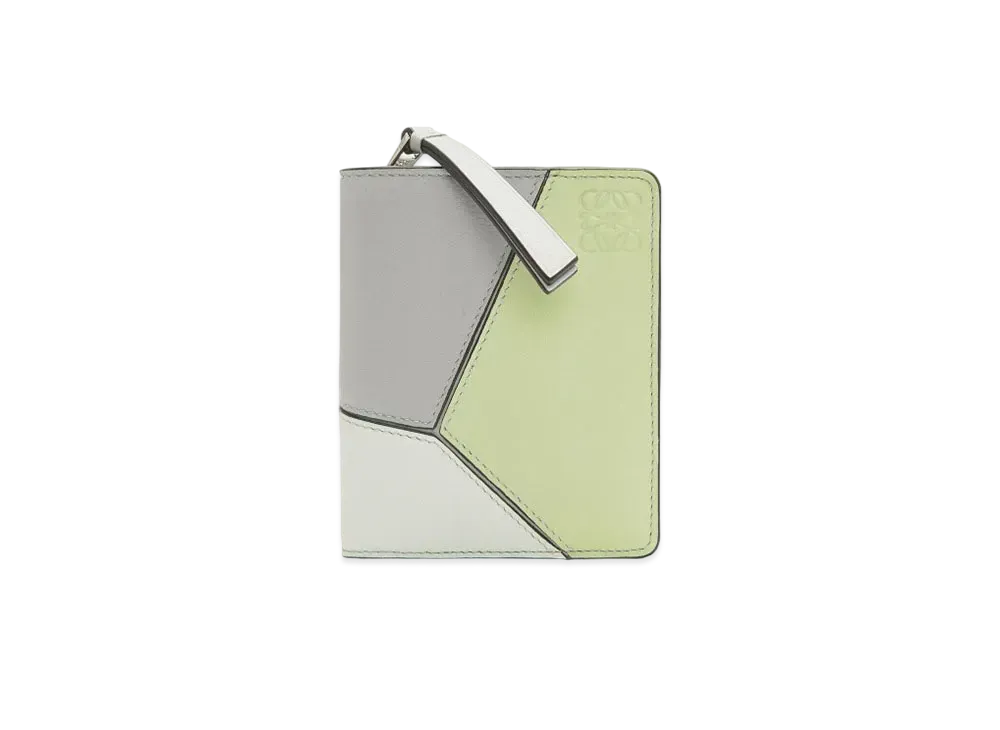 LOEWE Puzzle Compact Zip Wallet In Classic Calfskin "Ash Grey/Light Celadon"