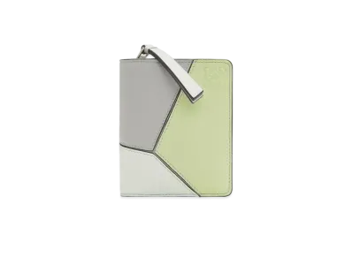 LOEWE Puzzle Compact Zip Wallet In Classic Calfskin "Ash Grey/Light Celadon"