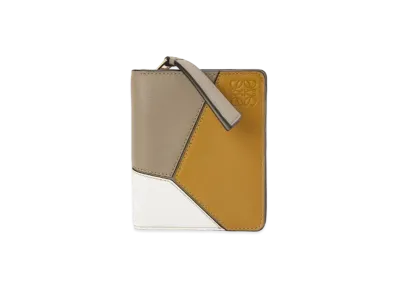LOEWE Puzzle Compact Zip Wallet In Classic Calfskin "Ochre/Laurel Green"