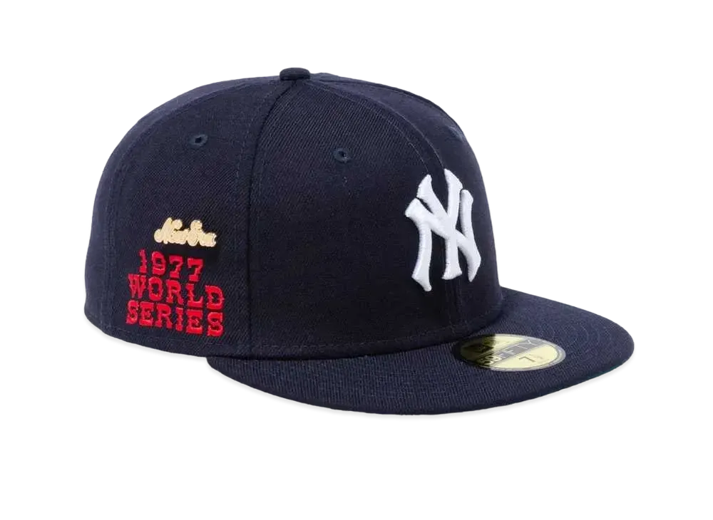 NEW ERA 59FIFTY Logo History New York Yankees Cooperstown World Series Side Patch 1977 Green Undervisor "Navy"