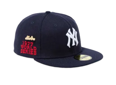NEW ERA 59FIFTY Logo History New York Yankees Cooperstown World Series Side Patch 1977 Green Undervisor "Navy"