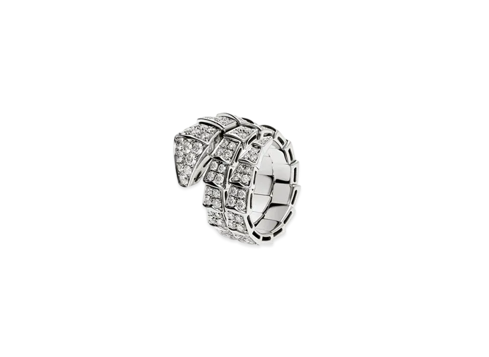 BVLGARI Serpenti Viper Ring Pave Diamond 18K "White Gold"
