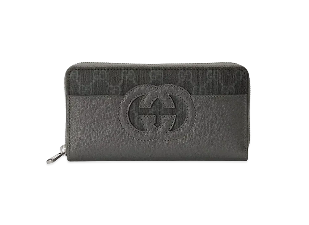 GUCCI Zip Around Wallet With Cut-out Interlocking G "Grey"