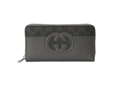 GUCCI Zip Around Wallet With Cut-out Interlocking G "Grey"