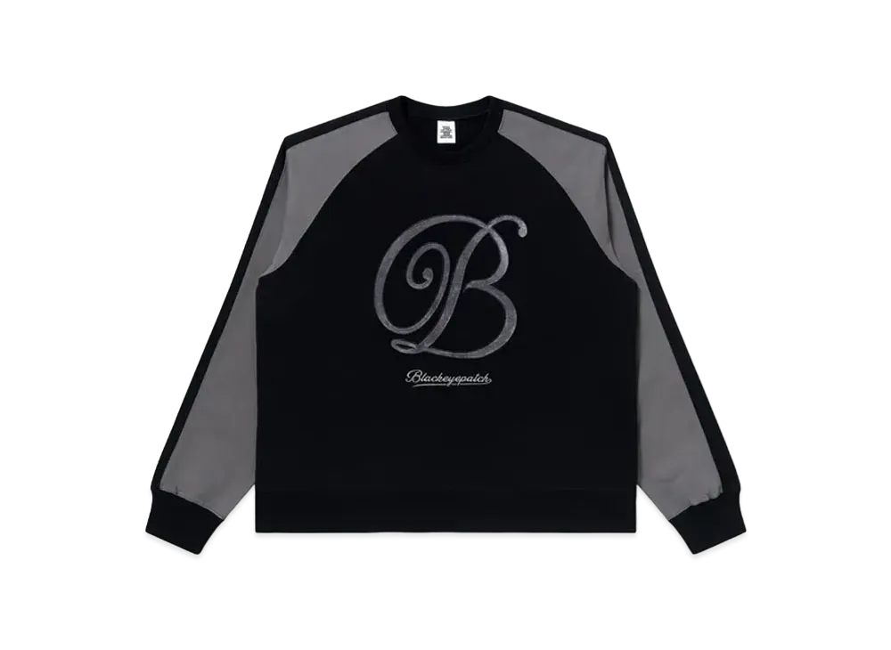 Black Eye Patch B Emblem 2 Tone Raglan Crew Sweat "Black"