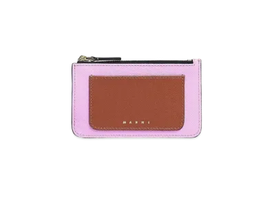Marni Saffiano Leather Card Case "Pink Candy/Mocha"