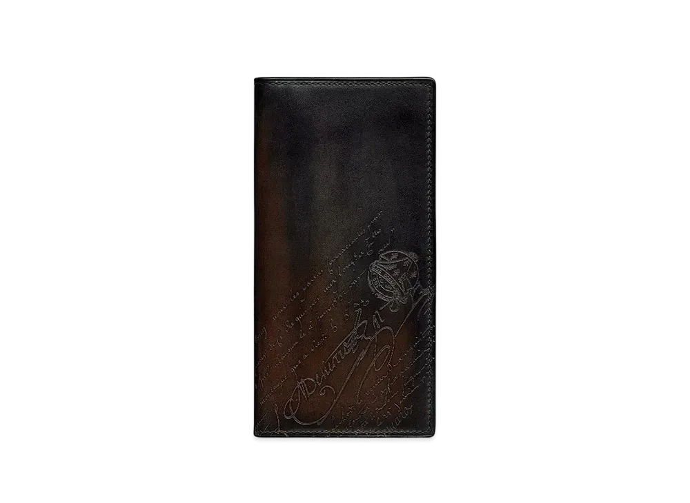 Berluti Santal Scritto Leather Long Wallet "Charcoal Brown"