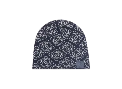 LOEWE All-over Anagram Beanie In Wool "Navy/White"