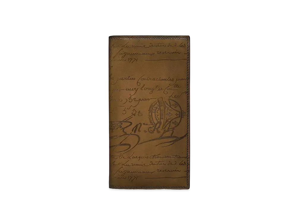 Berluti Santal Scritto Leather Long Wallet "Olive"