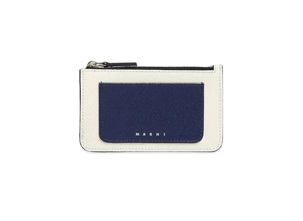 Marni Saffiano Leather Card Case "Blue Black/Shell/Mocha"