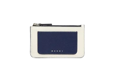 Marni Saffiano Leather Card Case "Blue Black/Shell/Mocha"