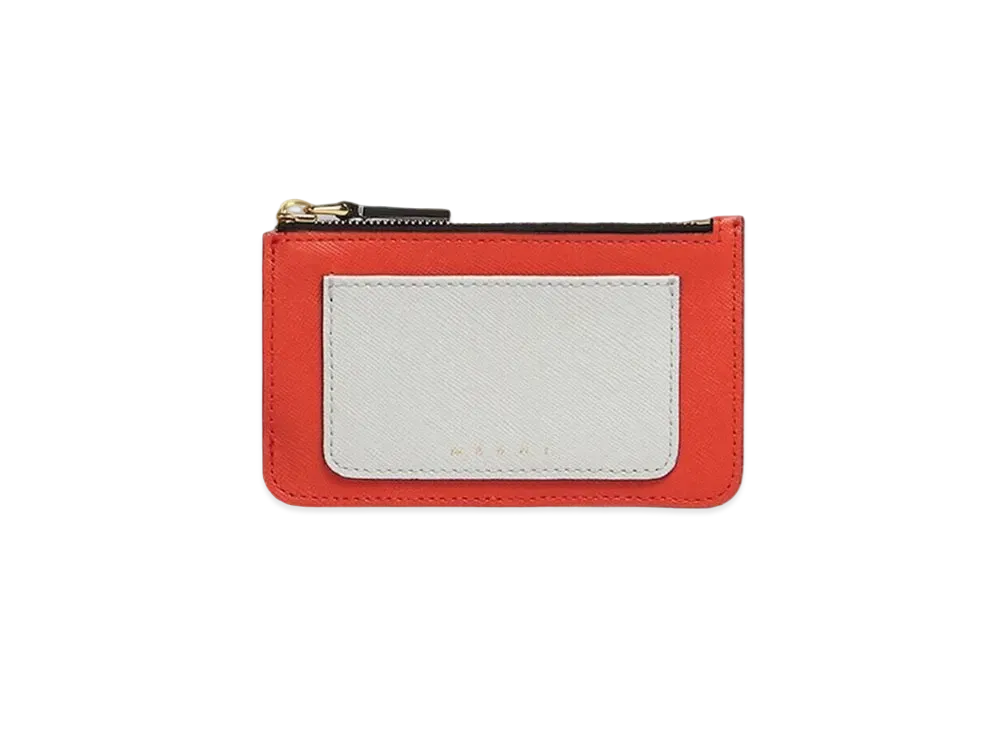 Marni Saffiano Leather Card Case "Pelican/Indian Orange"